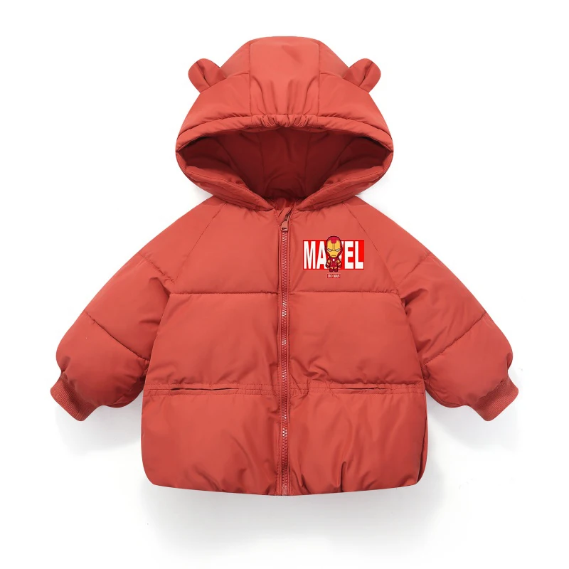 Marvel Spiderman Kinder-Winter-Kapuzenmantel, leichte, wärmeisolierte Jacke, verdickte Baumwoll-Reißverschluss-Oberbekleidung für Jungen und Mädchen