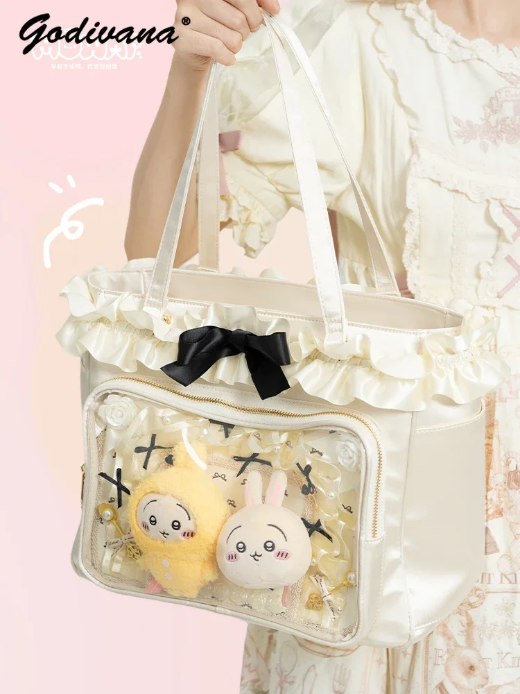 Original Design Ribbon Satin Sweet Bow Female Tote Itabag Two-dimensional Large-capacity Ribbon Commuter Handbag Shoulder Bags