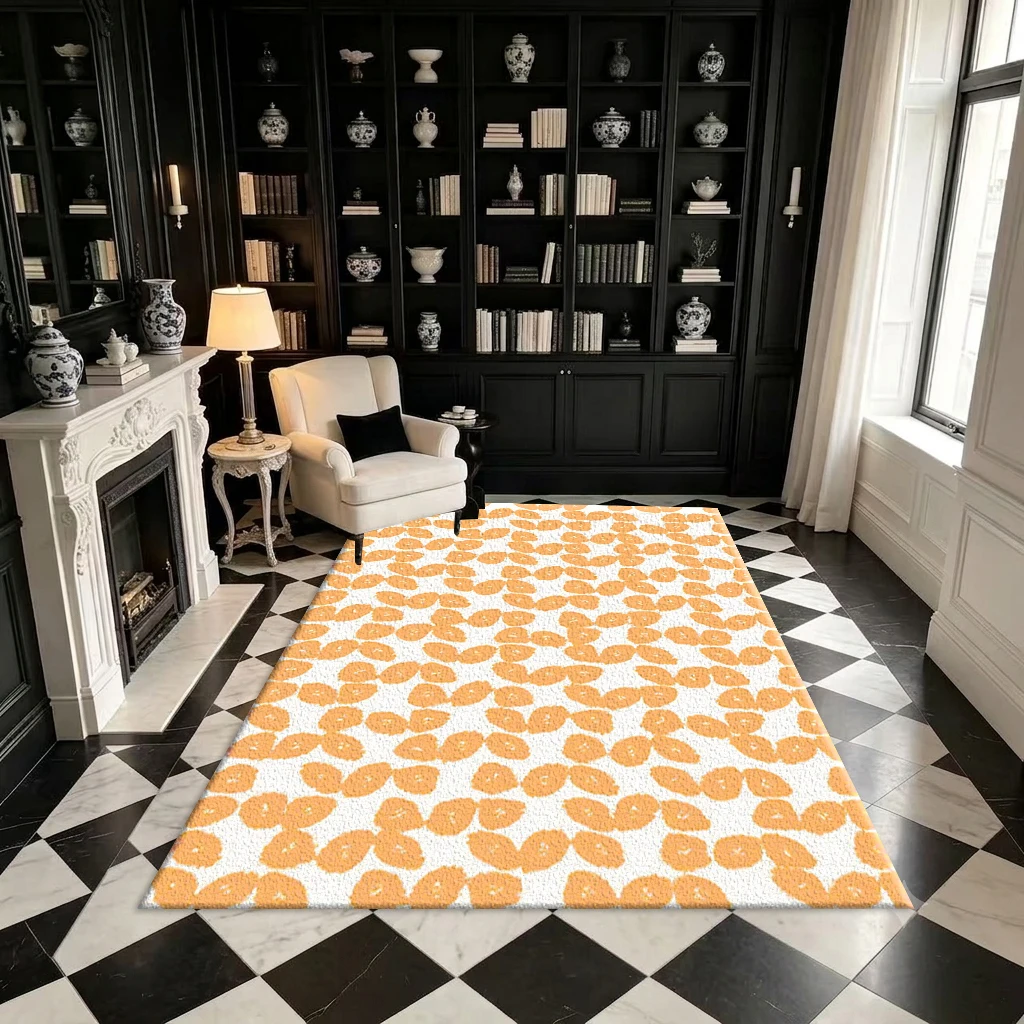 Hand-Painted Orange Dot Texture Carpet Floor Mat Simple Artistic Printed Floor Mat Suitable for Bedroom Apartment Interior Home Decoration