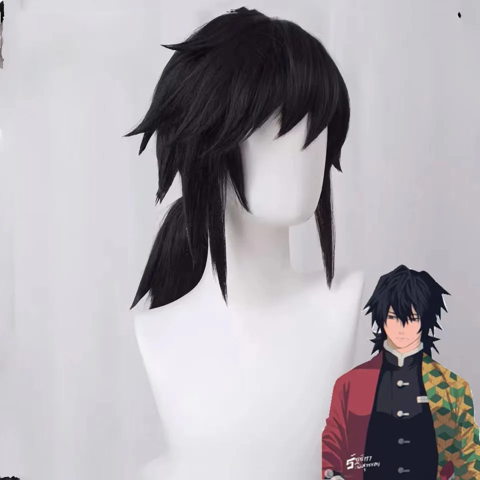 Black Anti-upturned Fluffy Thick Short Hair Synthetic Wig Comic Character Tomioka Giyuu cosplay Wig Comic Reality Show Wig