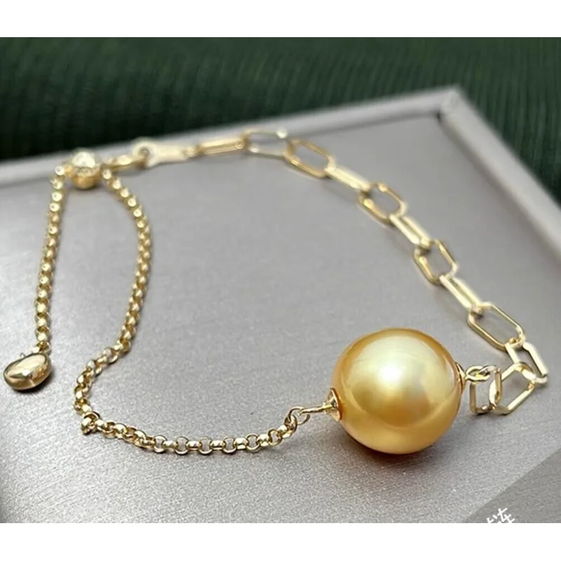 

Gorgeous AAAAA 10-11mm Round South Sea Golden pearl Bracelet 7.5-8" 925S