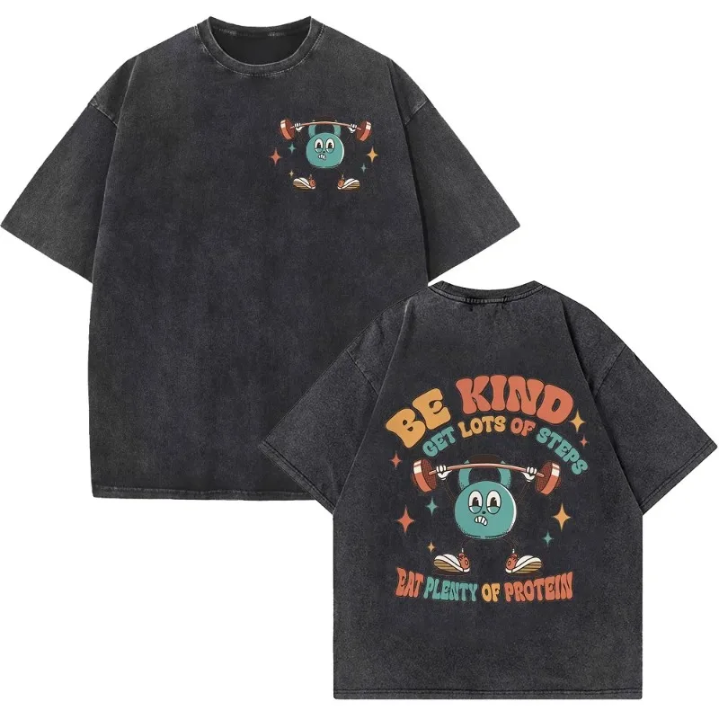 Funny Muscle Gym Retro Washed T-shirt Fashionable Women's Short Sleeved T-shirt Casual Plus Size T-shirt Street Women's Clothing