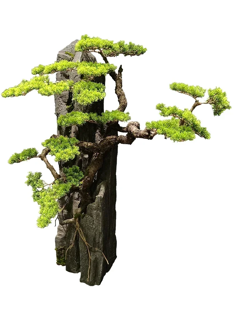

Floor Rockery Stone Welcome Pine Decoration Indoor Entrance Root Stone Simulation Pine New Chinese Green Plant
