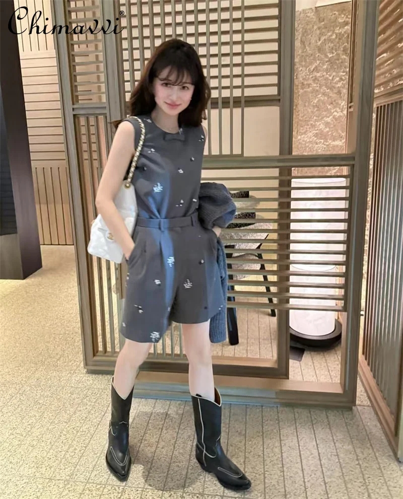 

Japanese Style Floral Embroidery Sleeveless Vest and Long Pants Set 2025 Summer New Fashion Commuting Girl Elegant Women's Set