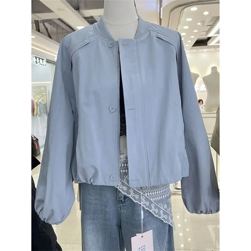 

Новая женская куртка в стиле ретро, весна-осень 2024, корейское пальто, верхняя одежда с большим карманом и воротником, короткая женская верхняя одежда, универсальные повседневные топы