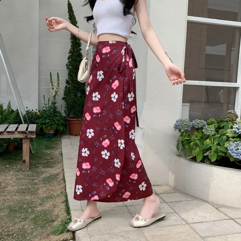 Vacation Beach Women's Long Skirt One-Piece Tie-Dye Polyester Fiber Floral Pattern Midi Skirt Sun Protection Wrap around Skirt