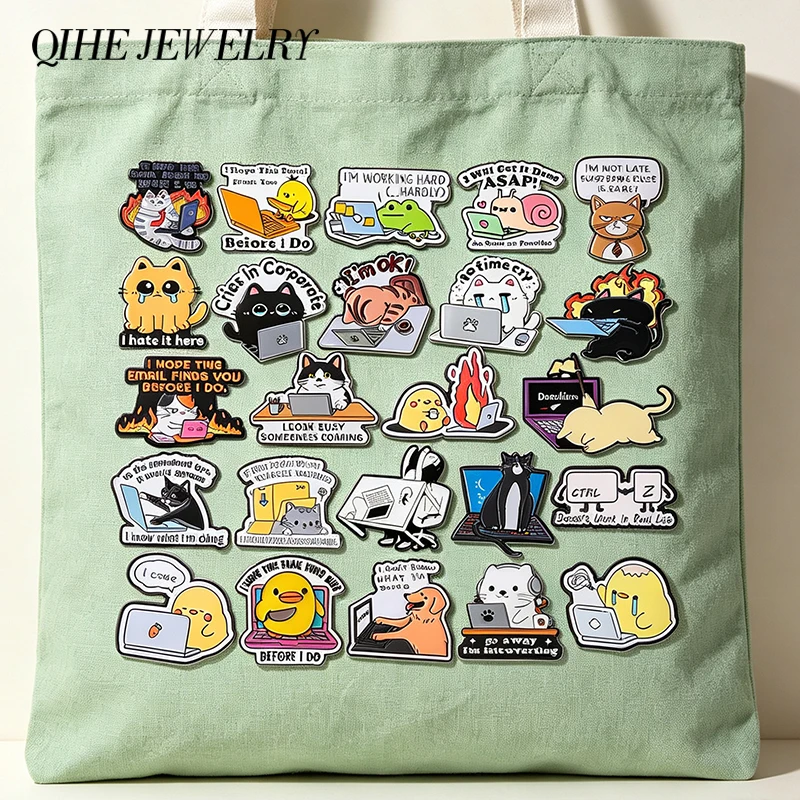 31 Style I'm OK Working Cat Programmer Series Brooch Enamel Pin Cute Office Work Cat Duck Frog Brooch Lapel Badge Jewelry Gift