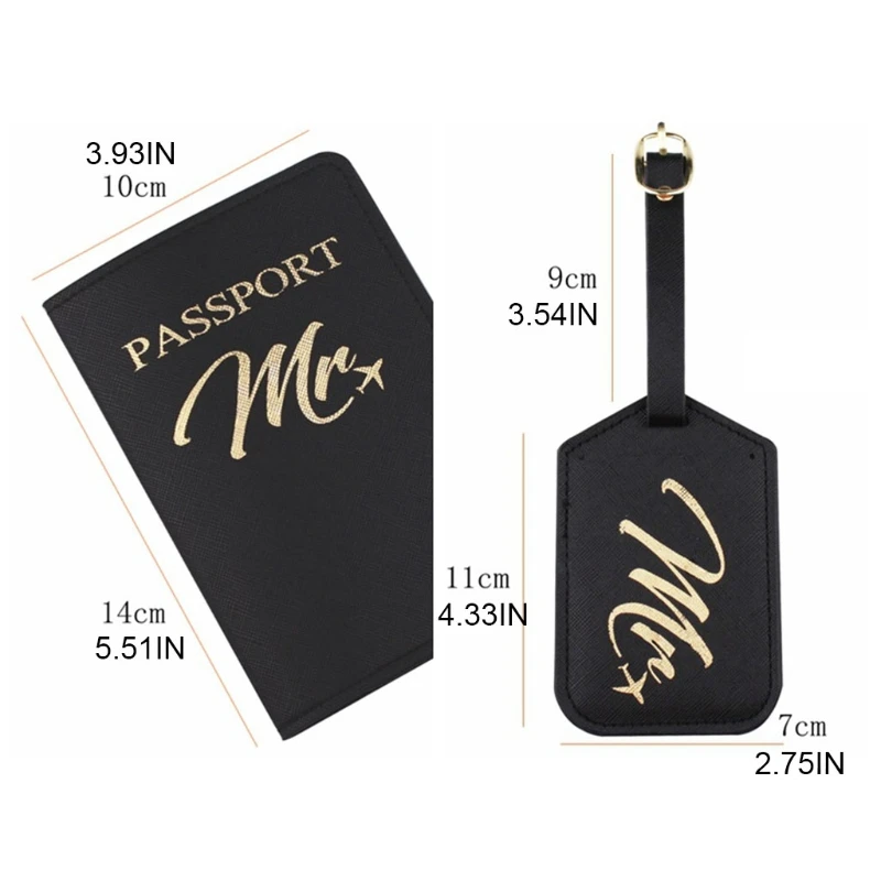 Couverture carte passeport Portable Mr Mrs, avec porte-étiquette bagage, 4 pièces