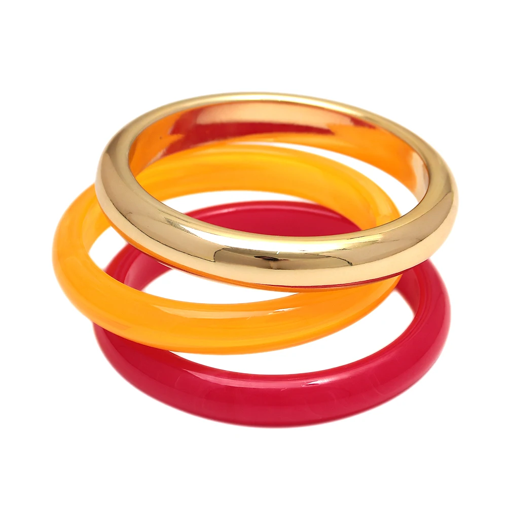 3pcs Colorful Thin Round Acrylic Cuff Bangles for Women Fashion Resin Circle Stackable Bracelet Statement Wrist Jewelry Set Gift