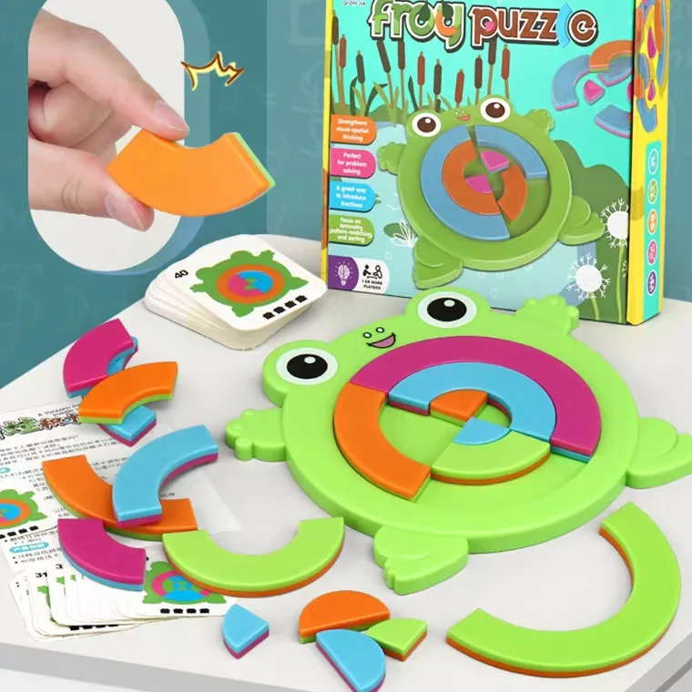 Frog Building Block Puzzle Challenge Game for Kids Hand-Eye Coordination Logic Training Educational Toy 3+ Learning Gifts