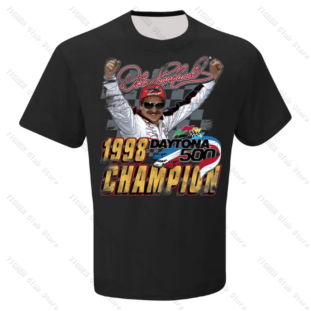 Motorcycle Racing Earnhardt Checkered Flag Black 1998 Daytona 500 Champion Legend Street Quick-Drying Breathable Men's T-Shirt