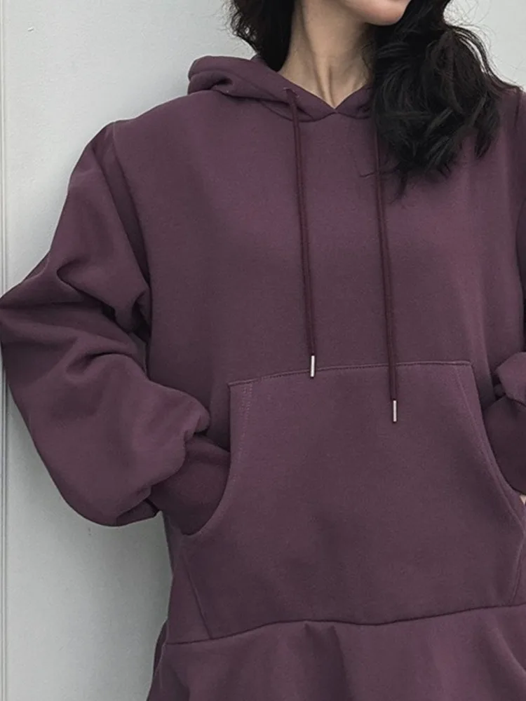 Retro Chic Long Sve Hoodie Dames Loose Fit Patchwork Bell Bot Halflang Sweatshirt Pendelen Sle Kleur