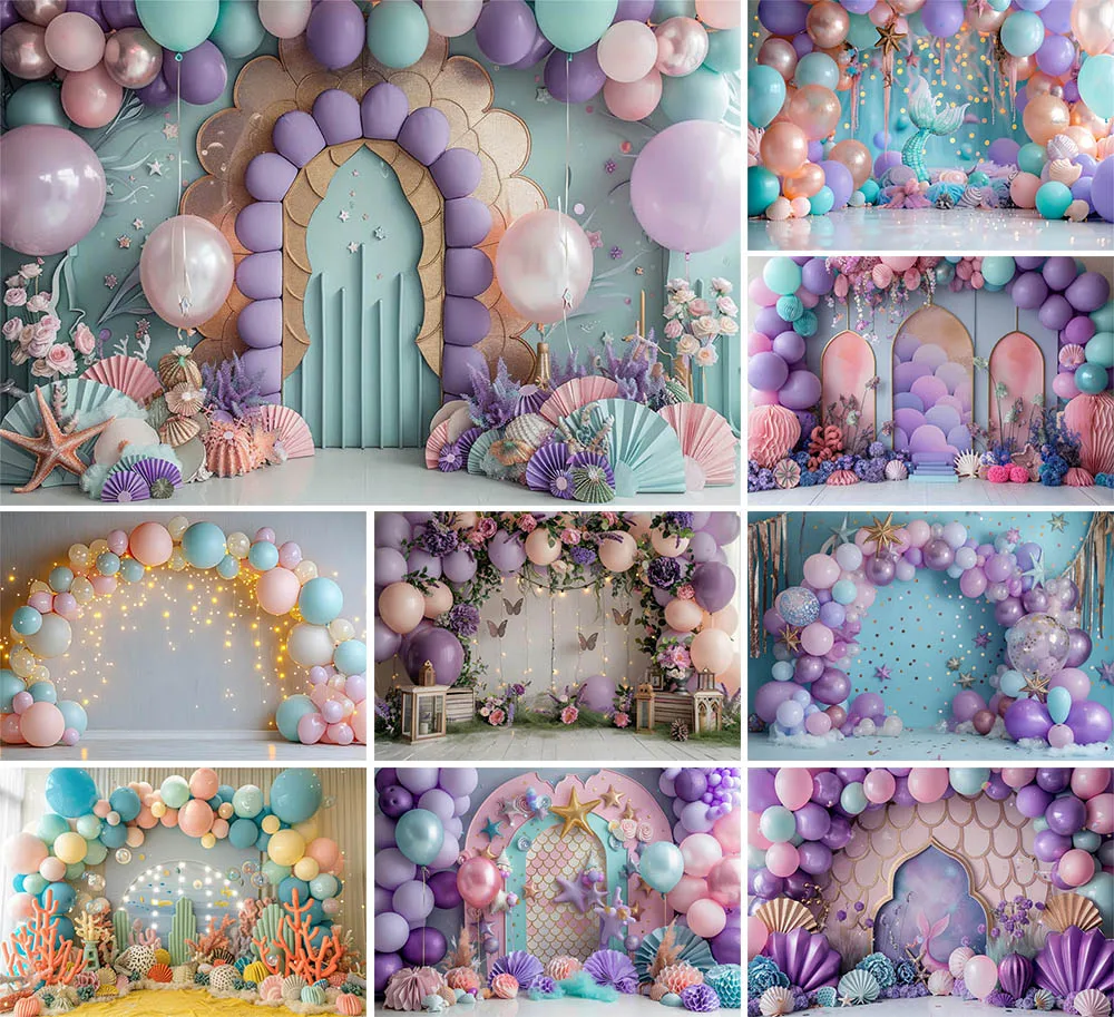 

Mehofond Purple Mermaid Starfish Photography Background Girl Birthday Party Ballon Butterfly Cake Smash Decor Backdrop Photocall