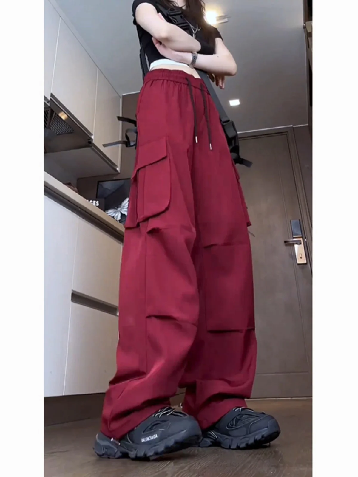 

Red Wine Color Ice Silk Men's Summer Thin High-End Feeling Street Faion Workwear Outdoor Qui-Drng Mountain Climbing Pants
