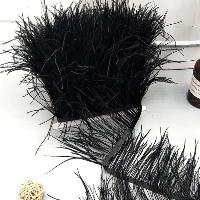 

Wholesale Black Ostrich Feather Trim 8-10CM for Sewing Wedding Party Feather Dress DIY Crafts Jewelry White Plumas Ribbon fringe