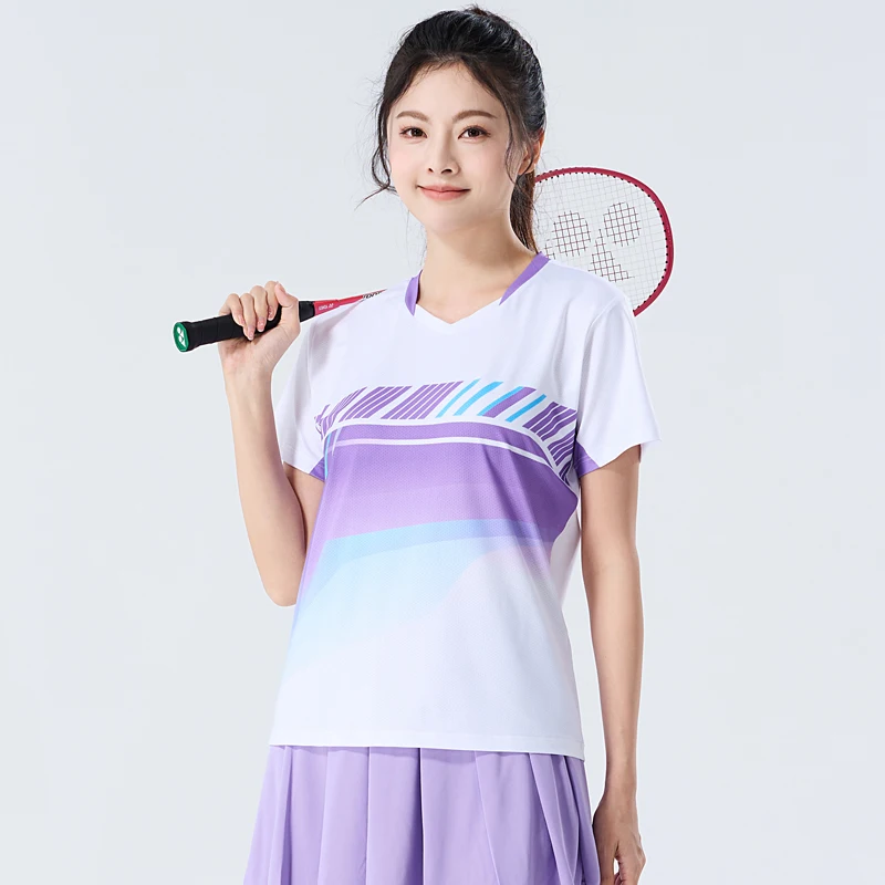 Fotografia 4: Badminton Training Tee Mulheres Summer Table Tennis 3D Print Jersey Quick Dry Respirável Sports Gym V Collar Golf Manga Curta