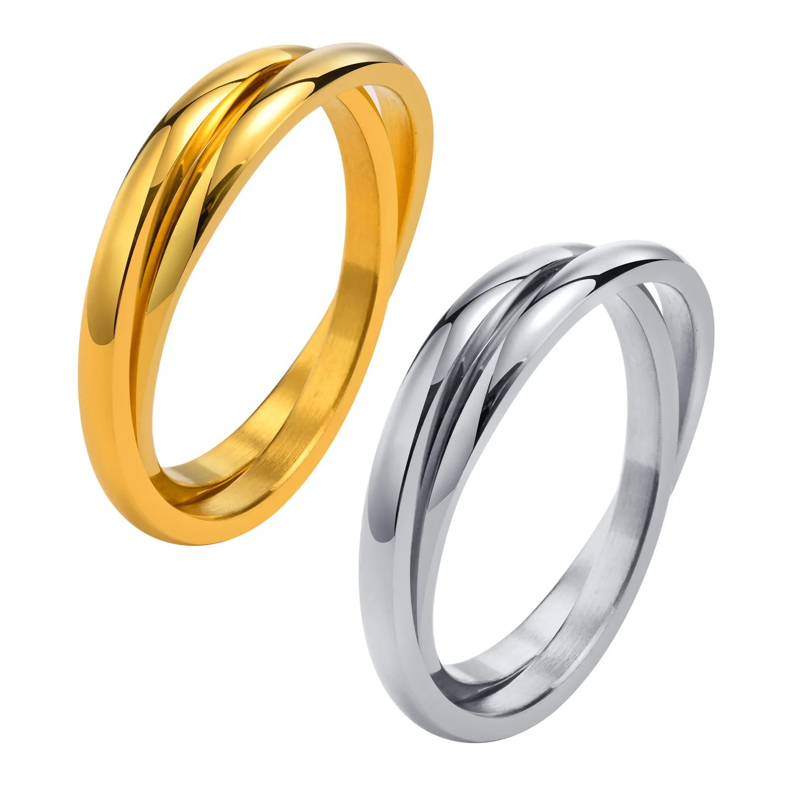 Contemporary Interlocked Rolling Rings for Women Party Jewelry, Gold Color Stainless Steel Circle Stackable Finger Band