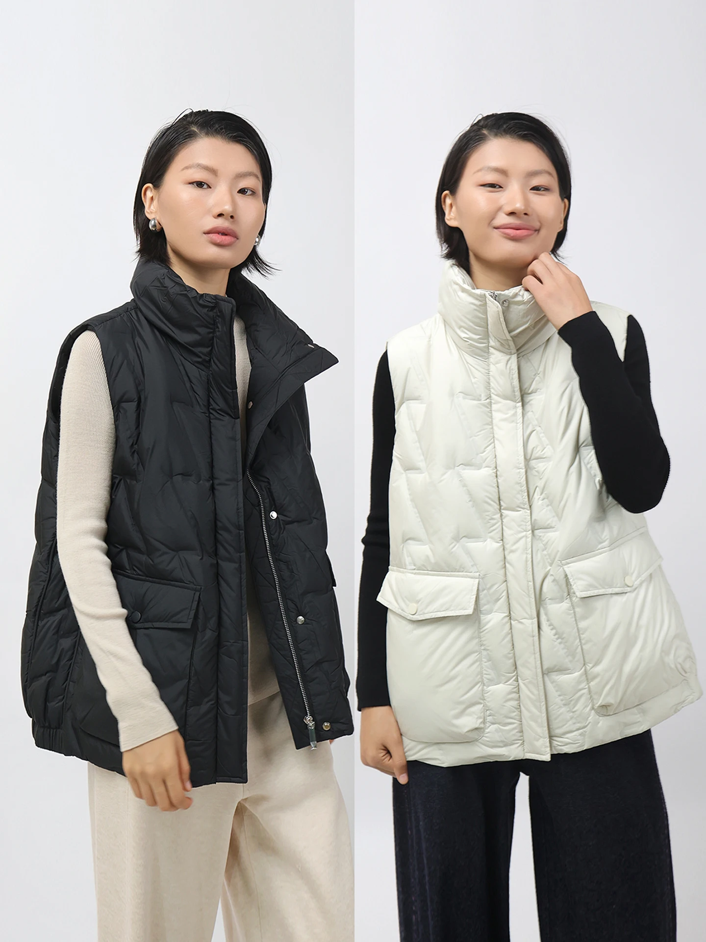 

Ультра-ценный женский пуховый жилет, свободный повседневный жилет на осень-зиму, белый пуховый теплый воротник-стойка на молнии, чистый цвет RIXINJIA