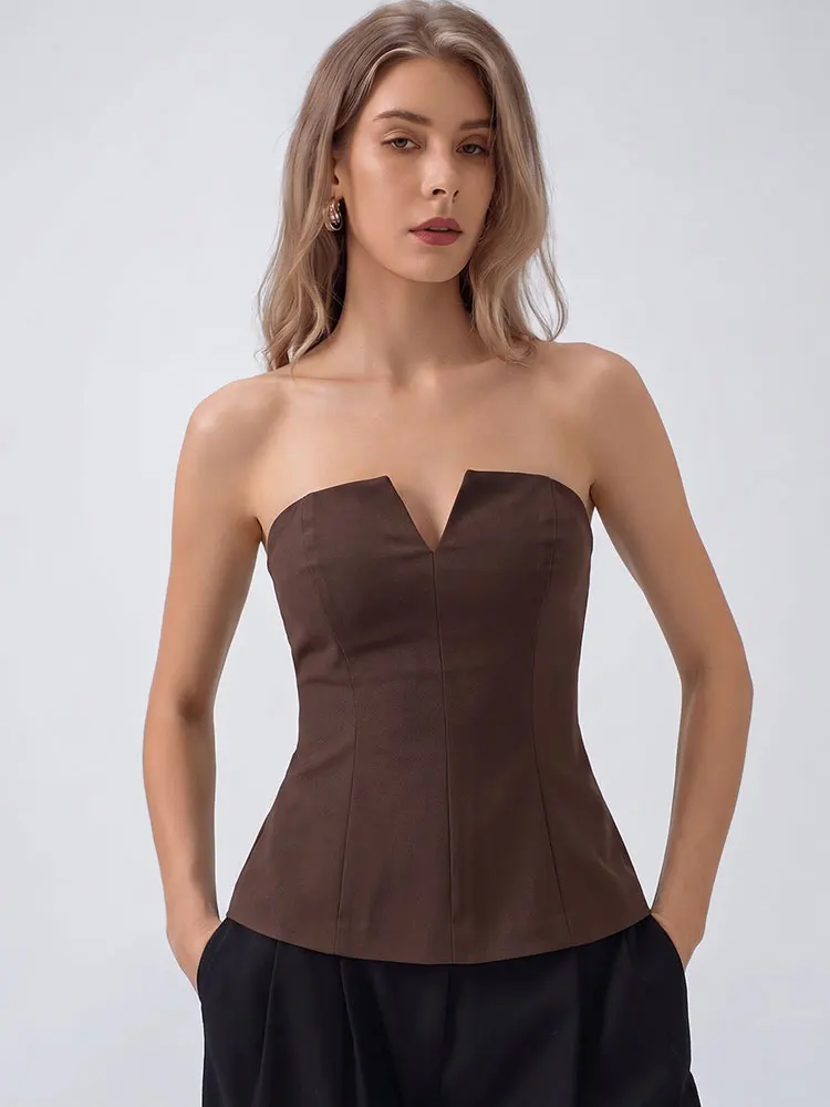 HH Damen Mode Rückenfreies Ärmelloses Sexy Reißverschluss-Tanktop Lässiges Büro Vintage Sommer Urlaub Elegantes Party Trägerloses Tube-Top