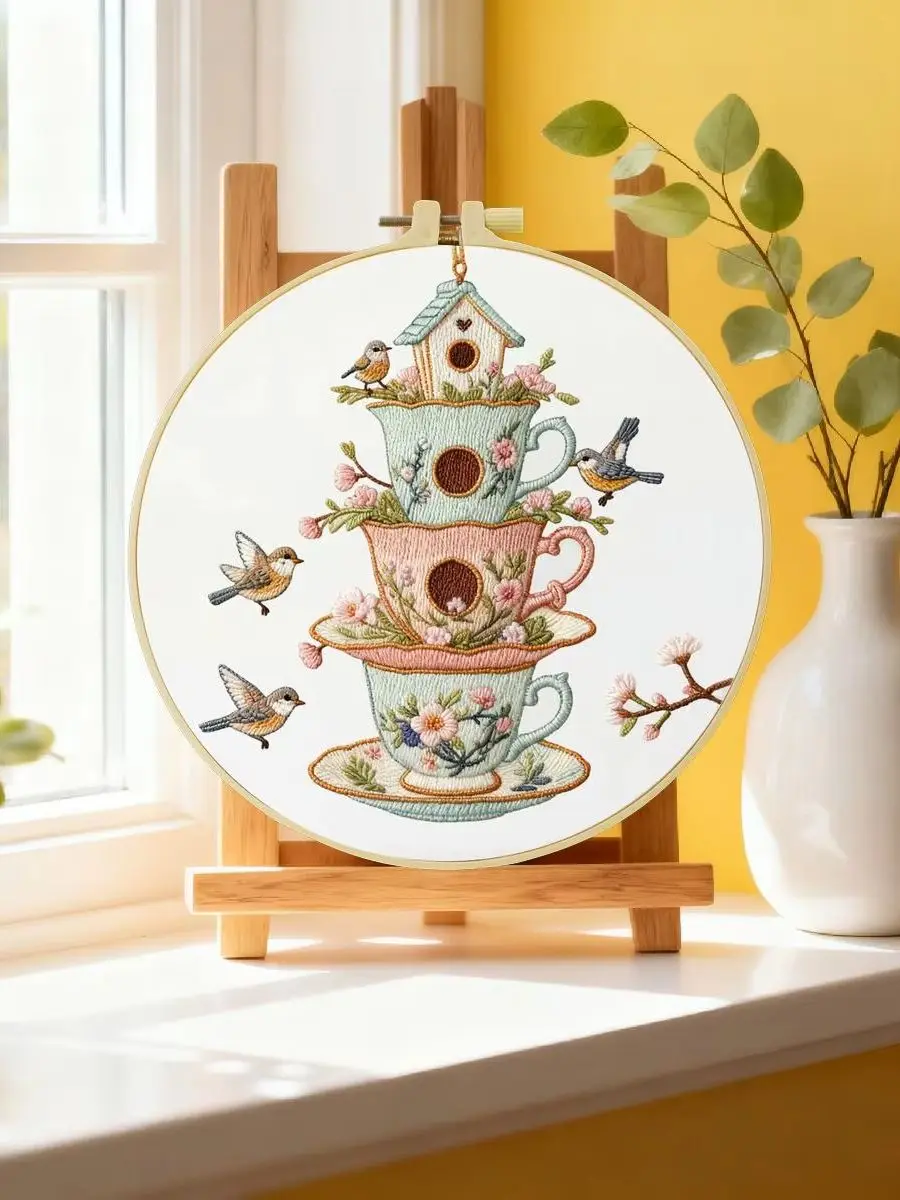 1 Stück 20X20CM/15X15CM 7,87/6,3 Zoll Vogelnest-Stickerei-Starter-Kit DIY-Kit DIY-Stickerei-Set Handarbeiten Nadelkunst – Detail 6