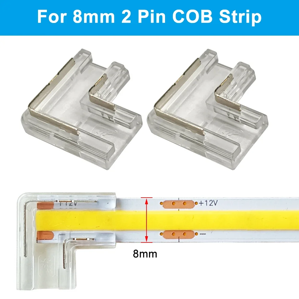 Easy Connect No Soldering Required for 8/10mm IP20 Tape 2pin L-Shaped COB LED Strip Corner Connector 90 Degree Right Angle
