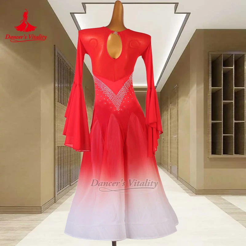 社交ダンス フレア袖 ビッグスイングドレス ダンサーの活力 大人用 チャチャ サンバ グラデーションカラー コンテスト服 カスタマイズ