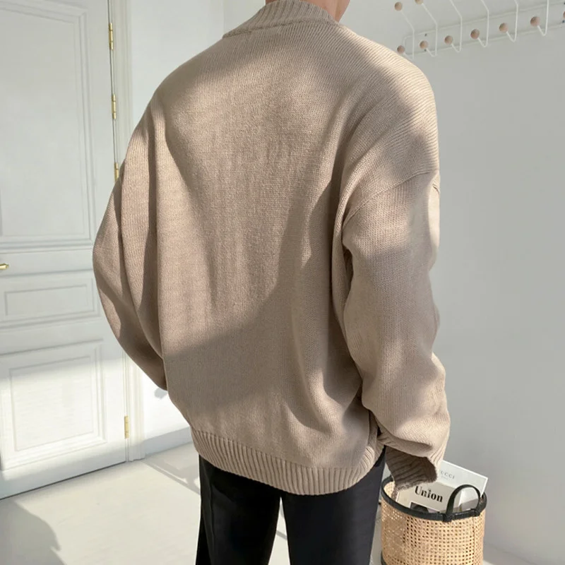 Single Korean Breasted V Collar Kintted Cardigan Sweater Men's Outerwear Trendy Handsome Mens Knitwear Spring Autumn 2Y4422