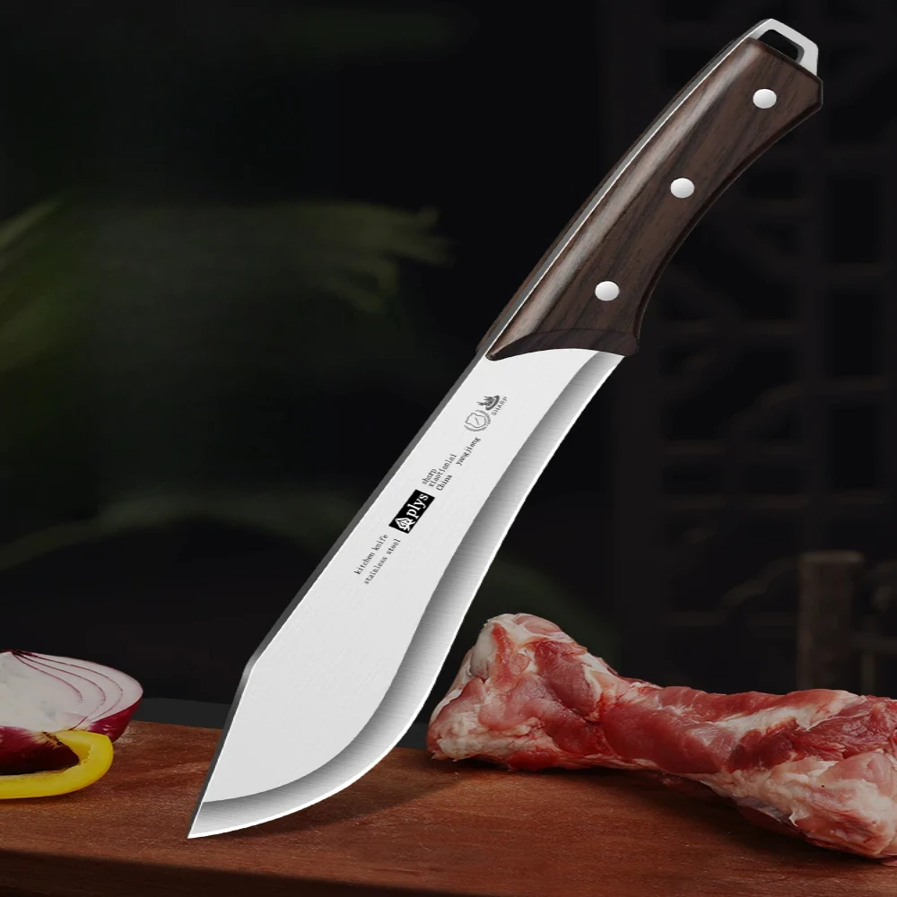 Household Stainless Steel Meat Cutting Knife with Wood Handle, Pork Dividing Knife, Butcher Knife, Bone Cutting Knife ﻿