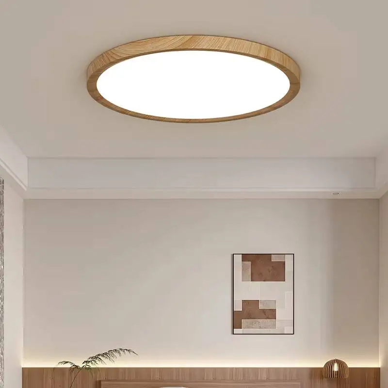 Minimalist Bedroom Room Ceiling Light Full Spectrum Eye Protection Ultra-thin Round Medieval Walnut Grain Aisle Balcony Light