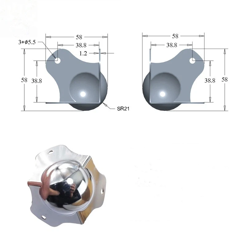 8pcs Metal Ball Shape Corner Bracket Cover Guard Protector for Wooden Furniture Box Suitcase Cabinet Flight Case 58x52mm