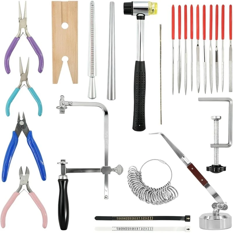 For Jewelry Making And Repair, Ring Sizer Mandrel Blades Saw Frame, Mallet Hammer In Jewelers Tools Set With Measuring Tool