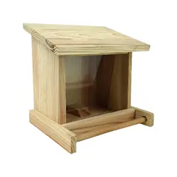 Wooden Bird Feeder Clear Window with Perch Birds Food Container for Large Medium Birds Cardinal Finches