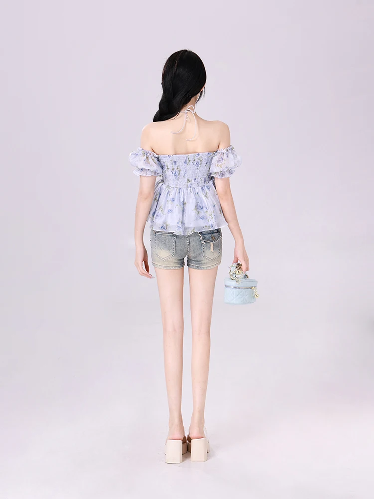 Feminine Sweet Floral Tops Women's 2024 Summer Blouse Short Sleeve Pullover Print Small Shirts Slim Fit Nice Women's Clothes