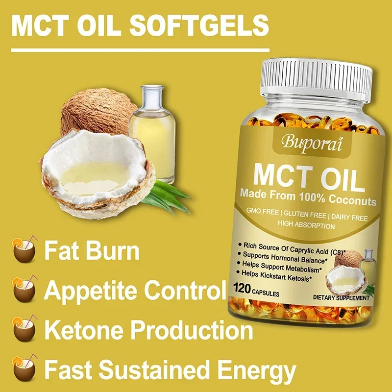 MCT Oil - Fatty Acid Fuel for Body, Brain, Appetite Control, Energy, Easy Digestion for Men & Women