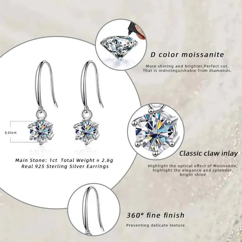 JoiasHome Tropfenohrringe aus 925er-Sterlingsilber, 0,5 Karat, funkelnder Moissanit, für Damen, klassischer edler Schmuck, besteht den Diamanttest – Detail 2