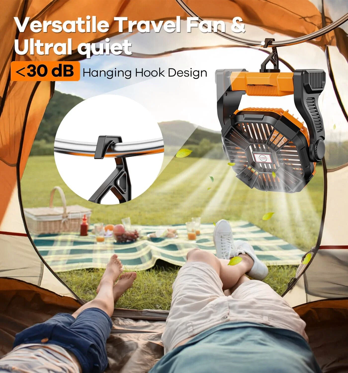 Portable Outdoor Camping Fan With LED Lantern USB Rechargeable Battery Powered Tent Fan Long-lasting Power Summer Cooling Tools