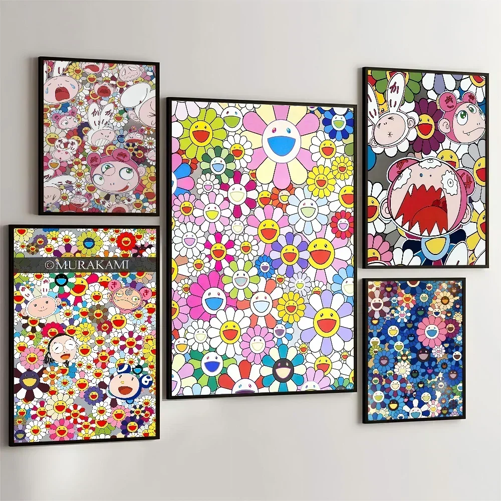 Cute T-Takashi Flowers M-Murakami Anime Posters Sticky Fancy Wall Sticker for Living Room Bar Decoration Room Wall Decor