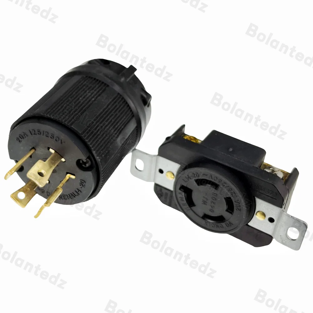Schwarz UL 20A 250V NEMA L14-20P L14-20R US-verriegelte Steckdose Industriestecker Panel-Buchse Amerika 4-poliger kabelgebundener Steckverbinder