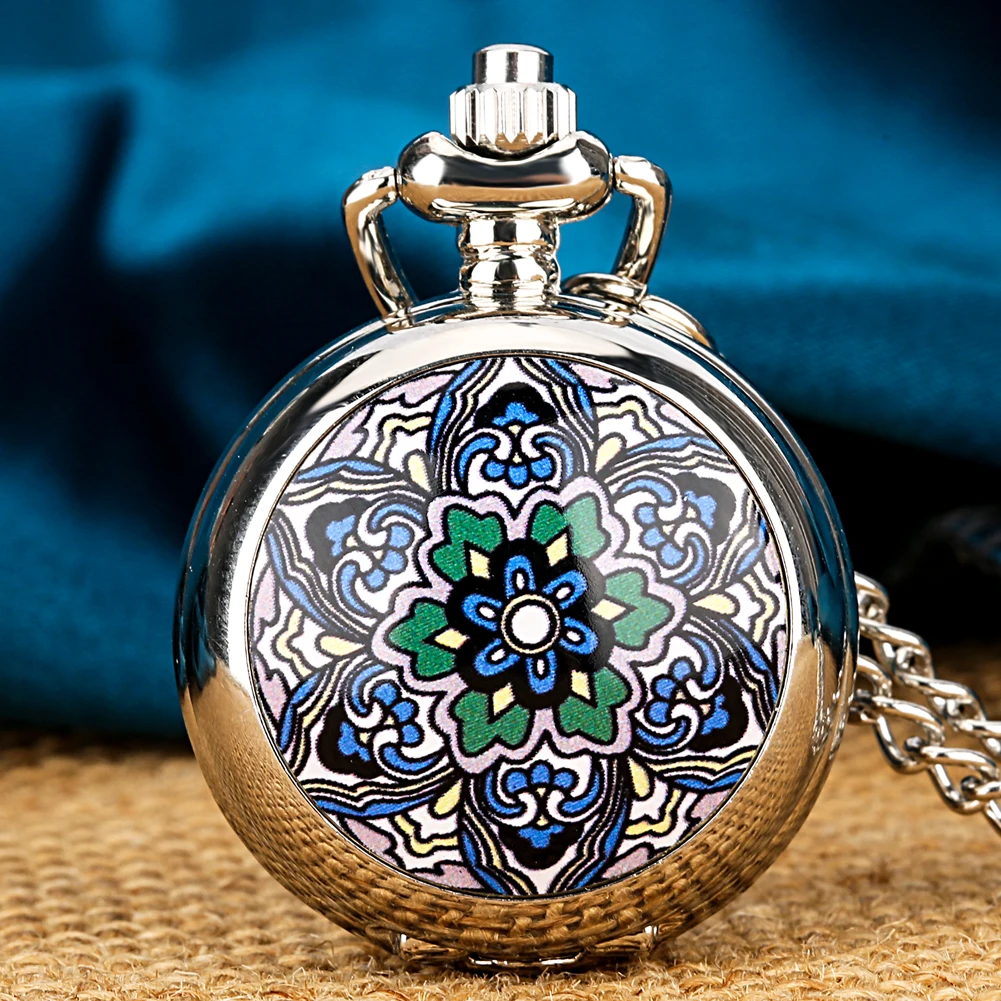 Tiny Nette Silber Anhänger Quarz Halskette Uhr Frauen Charme Blumen Muster Display Kette Tasche Uhr Geschenke für Mädchen Kinder