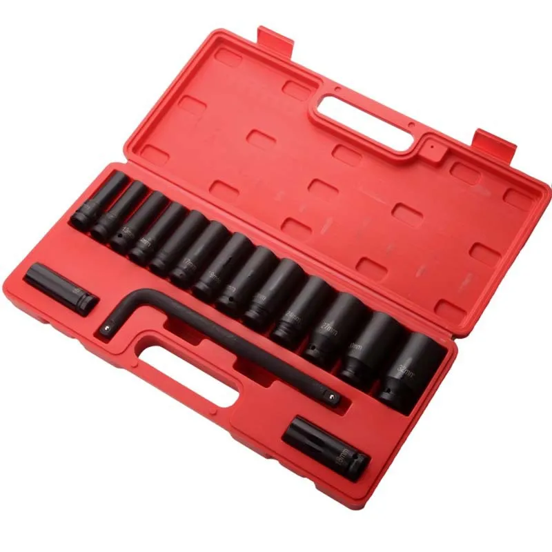 Wind cannon sleeve lengthened 15-piece set plus bending rod 16-piece set 1/2 pneumatic sleeve wrench set Auto repair tool