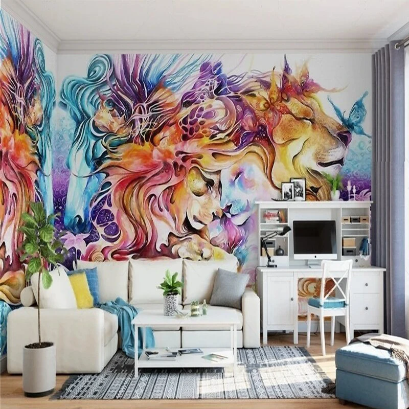 

Простой и высококачественный скандинавский простой мультяшный рисунок льва, детская комната, телевизор, роскошное украшение для дома, фон для спальни, стена