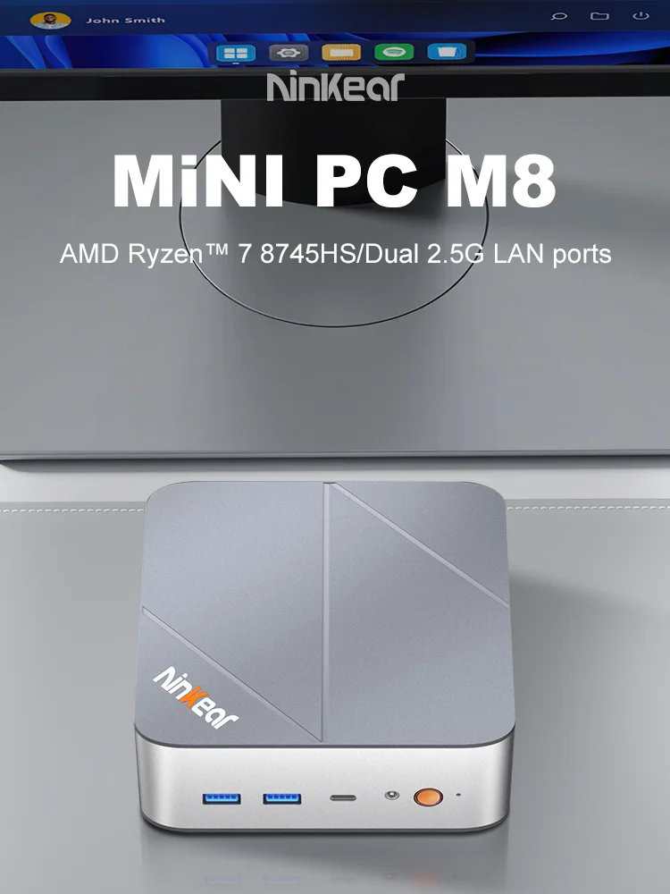 Ninkear M8 MINI PC AMD Ryzen ™   7 8745HS Mini-Computer 16GB DDR5 1TB SSD WiFi6 BT5.2 Windows 11 Smart Fan Aktive Kühlung