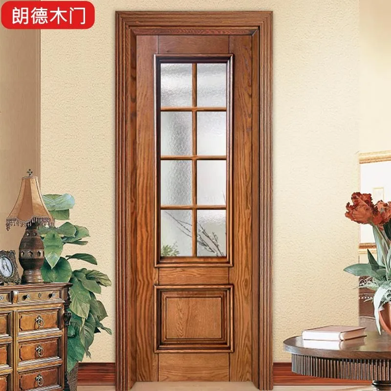 North American red oak paint kitchen bedroom bathroom flat open red cherry wood plaid wax oil pure solid wood door