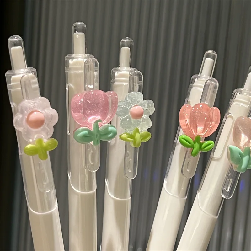 Kawaii 2-teilig, zufällige Gelstifte, niedliche Blume, DIY, Büro, Schreibwaren, ST-Spitze, lustige Stifte, reibungsloses Schreiben – Detail 2