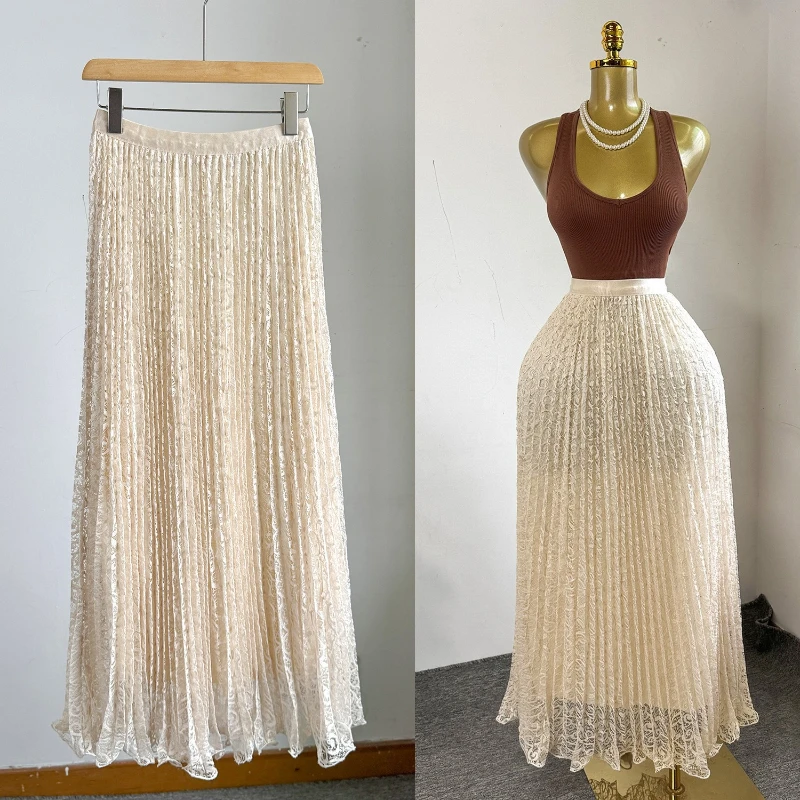 

Skirts Women Mid Length Skirt A Line High Waist Slim Fit Elegant Splice Y2k Streetwear Work Lace Casual Pleated Summer 2026