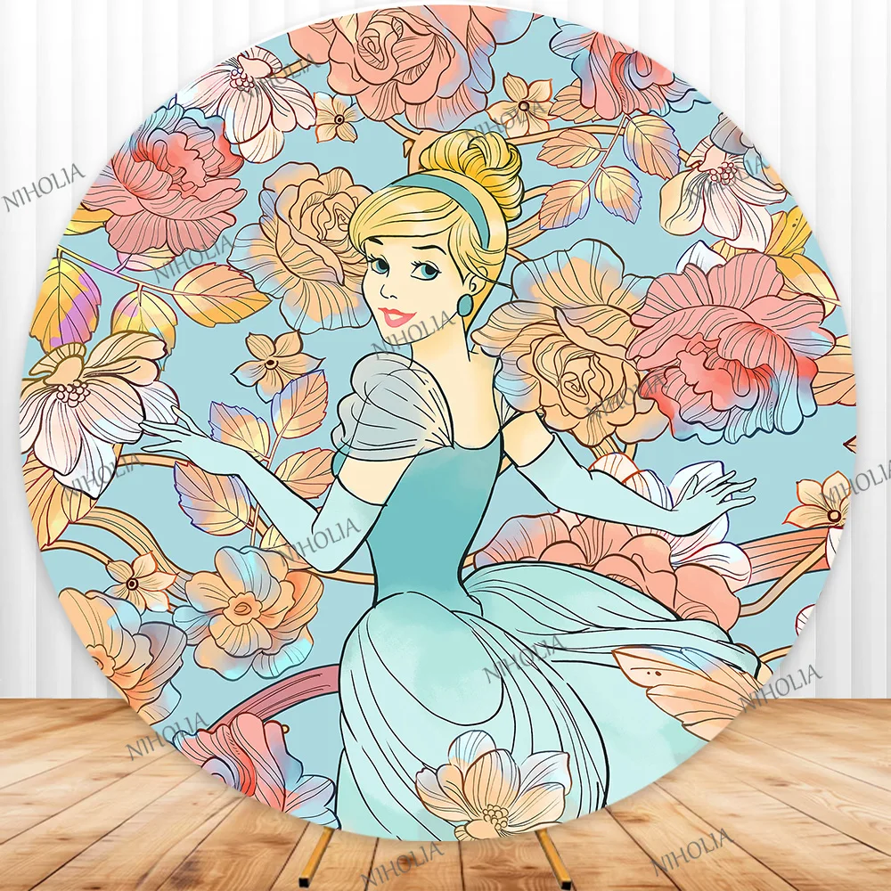 ディズニープリンセスフラワー背景ベルカバー白雪姫シンデレラ誕生日パーティー写真撮影背景ベビーシャワーブース