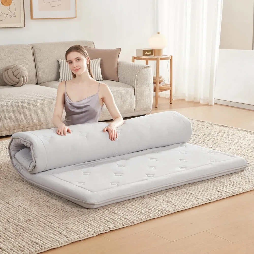 

Japanese Floor Mattress Topper Futon, 4" Memory Foam Foldable Futon Mattress, Portable Roll Up Sleeping Mat for Camping, Easy to