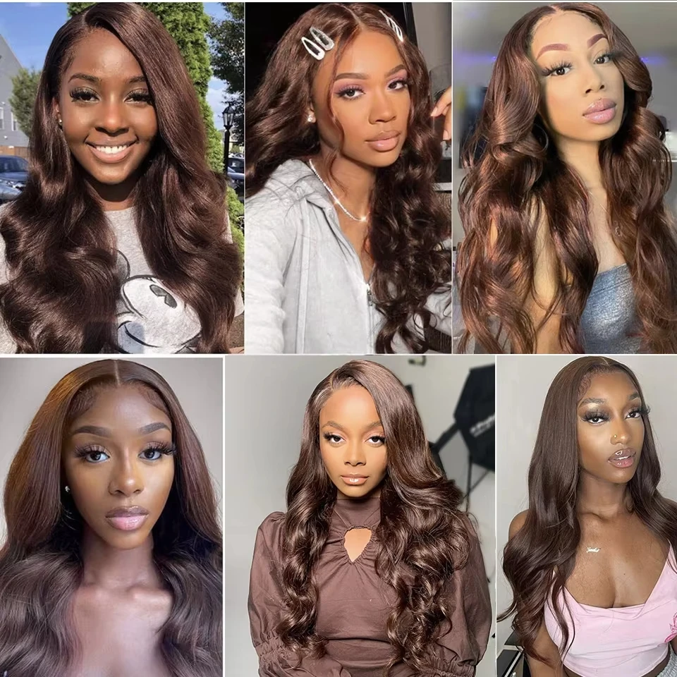 26 28 Chocolate Brown Body Wave Lace Front Wig Transparent 13x4 HD Lace Frontal Wigs Preplucked Colored Human Hair Wigs image 5
