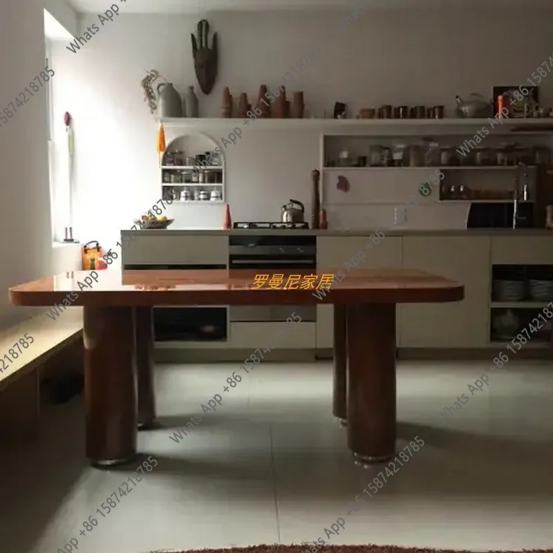 Solid wood dining table oval glossy red desk simple modern cream wind small apartment negotiation table