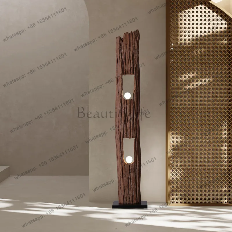 yj21 Chinese Zen weathered wood floor ornament wabi sabi retro art wooden vertical atmosphere decoration luminous